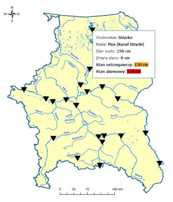 aktualny stan wody Kanał Giżycki (rzeka Pisa) - 12-14.04.2017